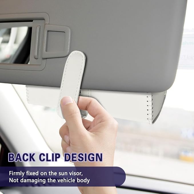 Sunglasses Holder for Car Sun Visor, Sunglass Organizer for Car, Magnetic Leather Eyeglasses Protective Storage Case, Waterproof Glasses Organizer Visor Accessories for Vehicles (White) - Image 6