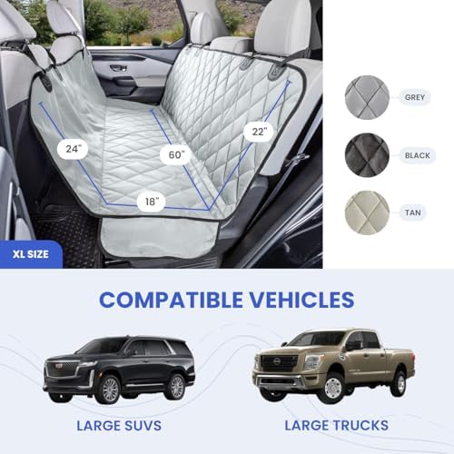 4Knines Dog Rear Seat Cover for Fold Down Seats - Hammock, Grey XL | Heavy-duty split design fits 60/40 and 50/50 fold-down seats. K9-Shield waterproof protection and a non-slip backing. - Image 2