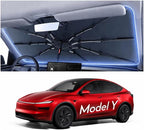 Car Windshield Sun Shade Umbrella for Model Y 2020~2026(Ice Crystal + Fabric + Black Film), Keeps Car Cool, Foldable Sunshade with Soft Edge, Easy Storage with Bag by Amadaw