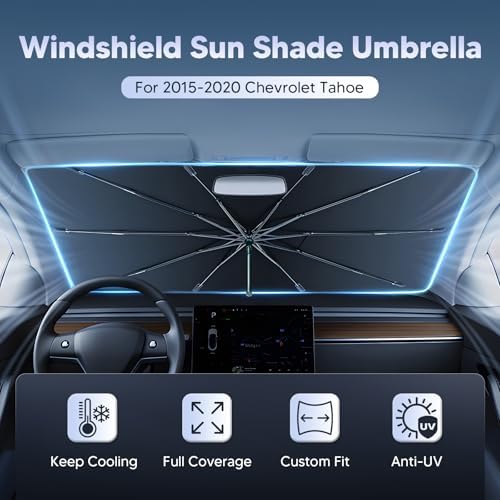 Autorder Windshield Sun Shade Umbrella for 2015-2025 2026 Chevrolet Chevy Tahoe/GMC Yukon Accessories,Upgraded Ice Crystal Material,Easy Setup Umbrella Sunshade for Car Windshield,100% Sun Blocking - Image 2