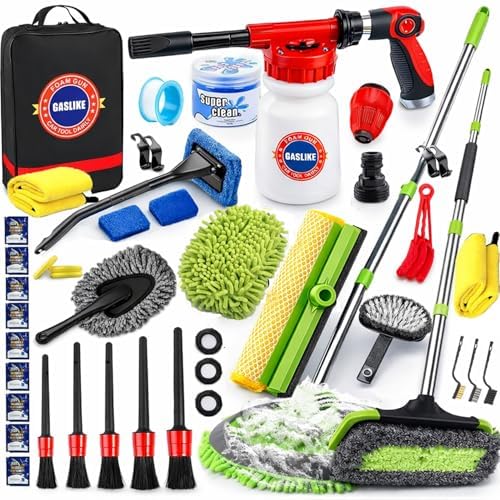 63PCS Car Wash Cleaning Kit,Car Wash Brush with Long Handle,Car Detailing Kit with Foam Gun,Car Cleaning Supplies,Handheld Vacuum, Car Detailing Kit (62PCS) by GASLIKE