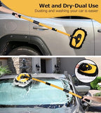 anngrowy 47.64" Car Wash Brush Mop Kit Mitt Sponge with Long Handle Car Cleaning Supplies Kit Tools Car Washing Duster Exterior Scratch Free, Chenille Replacement Head Extension Pole - Image 3