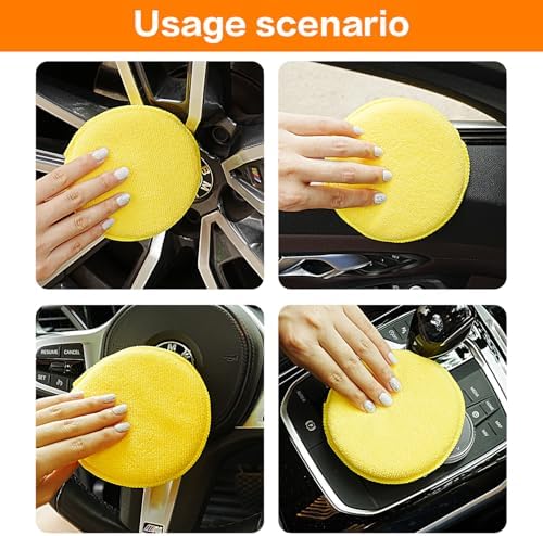 FONAROLL Microfiber Wax Applicator Pads, Car Wax Applicator, Buffing & Detail Polishing Foam Pads for Car Cleaning and Fine Polishing (5" Diameter, 6 Pack) - Yellow - Image 6
