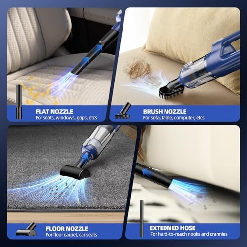 MONOZEL Car Vacuum Cleaner High Power, 18000Pa 2 in 1 Vacuum Cleaner&Air Duster, 130W Brushless Motor Handheld Vacuum Cordless with 7800mAh Battery, LED Light, Multi-Nozzles for Car, Home, Office, Pet - Image 4