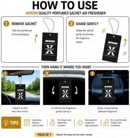 AREON X Version Black Crystal Paper Hanging Car Air Freshener - Pack of 12 - Image 4