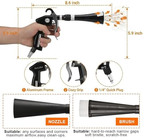 Tornado Car Cleaning Gun with 2 Set Nozzle, Air Blower Gun for Car Detailing with Brush, High Pressure Dry Cleaning Gun Quickly Blasts Dust & Dirt Works with Air Compressor - Image 2