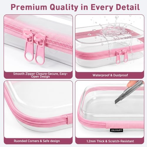 Clear Hard Shell Zipper Case Makeup Storage Organizer Pouches TSA Approved | Travel organizer bags for toiletries, cosmetics, electronics & diaper bins. Multi-size for office, camping, beach & home - Image 4