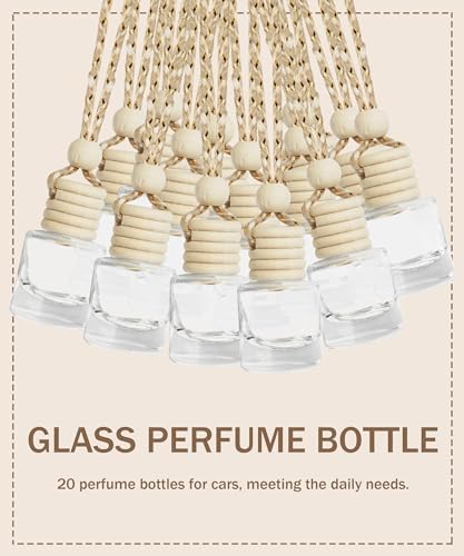 ESEWALAS 20 Pcs Car Air Fresheners, Hanging Diffuser Empty Glass Perfume Bottles, Aromatherapy Fragrance Perfume Pendant Glass Vials for Car Decor - Image 3
