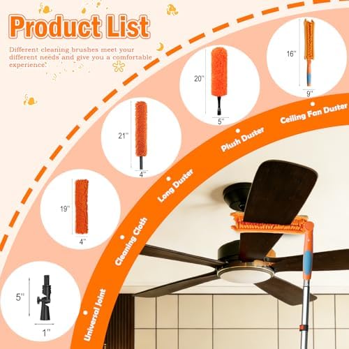 LAANPOLE 26FT Reach Ceiling Fan Cleaner Duster, Fan Blade Cleaner Kit with 5-20FT Extension Pole, Microfiber Duster & Replaceable Cleaning Cloth for Blades, Ceiling, Furniture - Image 2