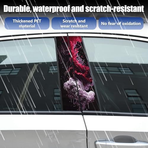 1Pair Car Center Pillar Stickers, Anti-Scratch Vinyl B-Pillar Protectors, HD Printed Smoke Pattern Symmetrical PET Waterproof Decals, Auto Center Column Decor, DIY Car Doors Pillar Decal (Purple) - Image 4