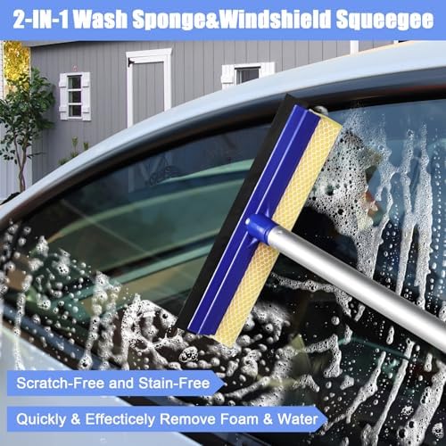 anngrowy 62" Microfiber Car Wash Brush with Long Handle Car Washing Mop Kit Mitt Sponge Car Cleaning Supplies Duster RV Washing Car Brushes, 1 Chenille Scratch-Free Replacement Head (Blue&Yellow) - Image 3