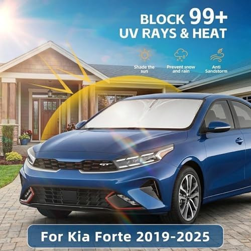 for Kia Forte Windshield Sun Shade 2019-2024 2025 Sunshade Front Window Shade Custom Fit Forte Accessories Sun Visor Foldable Shade Blocks UV Rays Accessories - Image 2