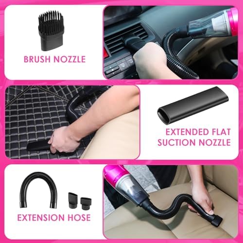 20PCS Pink Car Cleaning Kit, Car Interior Detailing Kit with Red High Power Handheld Vacuum, Detailing Brush Set, Windshield Cleaner, Cleaning Gel, Complete Auto Accessories for Women - Image 6