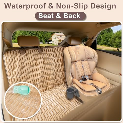 Dog Car Seat Cover, Soft Plush Waterproof Back Seat Protector, Tan | Non-Slip Backing, Full Bench Coverage, Hair, Dirt & Scratch Defense, Machine Washable, Fits Cars, SUVs & Trucks - Image 3