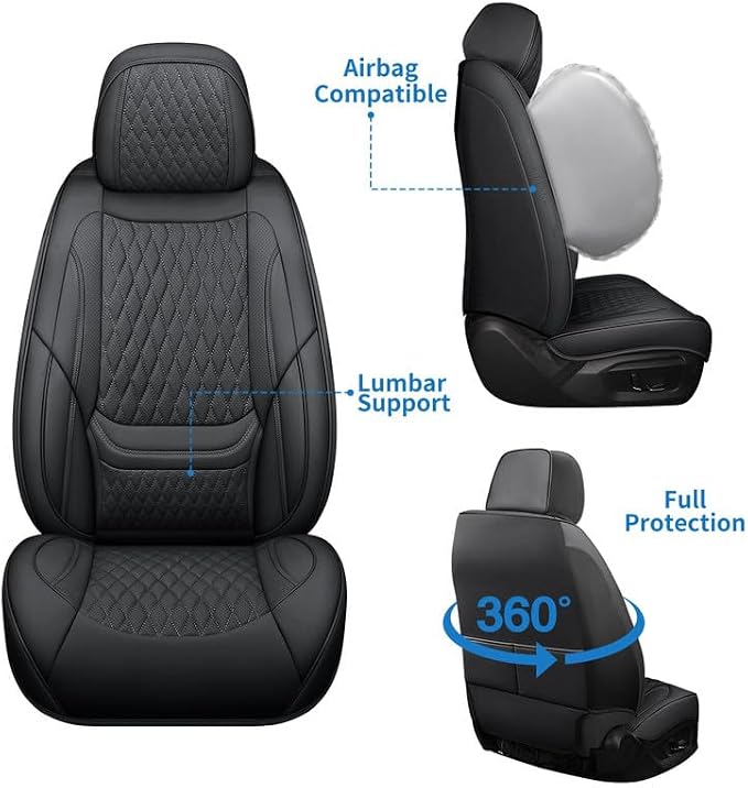 Front Seat Covers Custom Fit for Toyota Matrix 2003-2014, Black | Lumbar Support, Luxury Faux Leather, Breathable, Anti-Slip, Airbag Compatible, Waterproof, Car Seat Protectors, 1 Row 2 Seats - Image 3