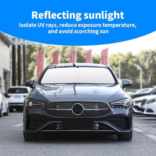 Front Windshield Sun Shade Custom Fit Compatible for Mercedes Benz CLA200 2013-2018 Sunshade Foldable UV Ray Reflector Sun Visor Protector Accessories Shield Cover Reflective (for Benz CLA200) - Image 2