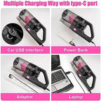 Car Vacuum Cordless Rechargeable, 8000PA High Power Handheld Vacuum Cleaner with 17PCS Car Cleaning Kit, Pink Auto Accessories for Women Gift - Image 4