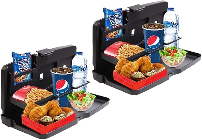VaygWay Foldable Car Food Tray Holder Multi- Functional Portable Auto Food and Drink Holder– Black Eating Organizer Backseat Car Tray – Kids Table Food Holder Desk- Laptop, Meal (2 Pack Black) by VaygWay
