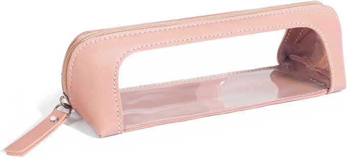 2Pack Clear Makeup Bags Set, Small Clear Makeup Bag, PU Leather Travel Makeup Brush Case Portable Transparent Waterproof Cosmetic Pencil Case Organizer Pouch(2Pack-White Set) - Image 5