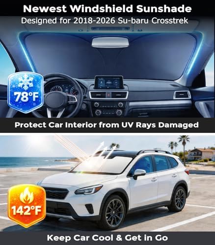 DMJN Front Windshield Sun Shade for Su-baru Crosstrek (2018-2026), [Nano Ice-Crystal Coatings] UPF50+ Heat & UV Block, Protect Car Interior & Keep Cool, Flodable Steel-Ring Car Cover for Summer - Image 2