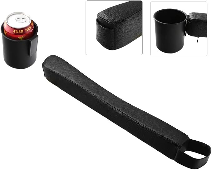 Supin 2 Prices Car Seat Gap Filler Pad PU Leather Console Side Pocket Organizer and one Cup for Cellphone Wallet Coin Key (Black) - Image 6
