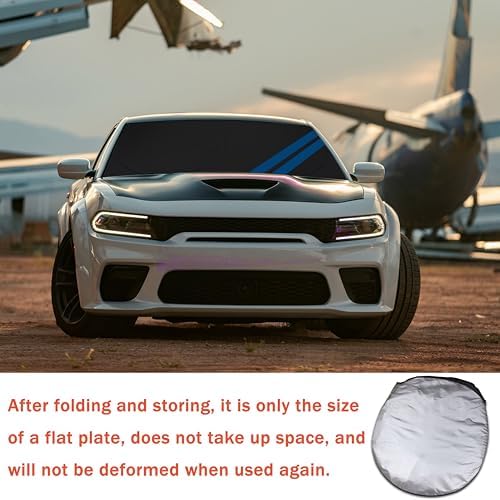 Front Windshield Sun Shade Fit for Dodge Charger Challenger Durango Journey Universal Fit to All Dodge Cars Foldable Sun Visor Protector Custom Fit Dodge Window Sunhade (Black Blue) - Image 7