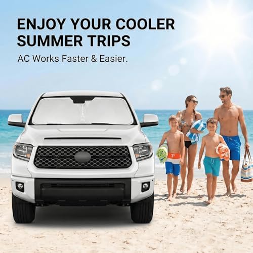 Windshield Sun Shade for Toyota Tundra 2007-2021 Front Window Sunshade Custom Fit Tundra Limited, SR5, Platinum, TRD Pro Sun Visor Foldable Shade Blocks UV Rays Summer Must Have Car Accessories - Image 4