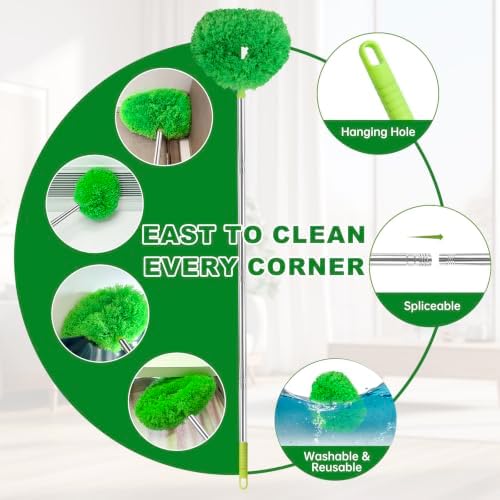 Ceiling Fan Cleaner Duster Reusable Microfiber Ceiling Fan Blade Cleaner Removable Duster with Extension Pole Adjusts 13 to 49.7 Inch for Cleaning Walls Bookshelves Furniture Door Window Top (Green) - Image 3