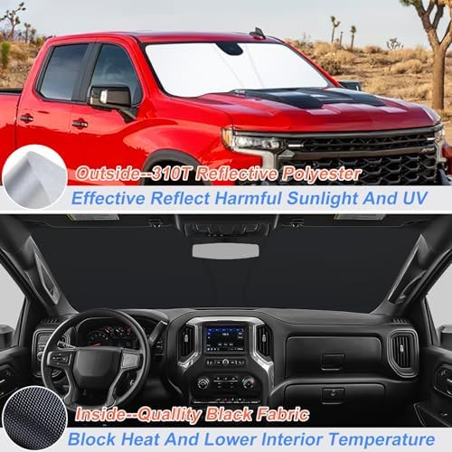 Foldable Front Window Windshield Sunshade Compatible with 2019-2026 Chevy Silverado/GMC Sierra 1500, 2020-2026 Chevy Silverado/GMC Sierra 2500/3500 HD Accessories Sun Heat UV Rays Protection - Image 2