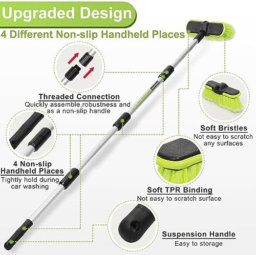 65”165cm Car Wash Brush Long Handle Soft Bristle Scrub Cleaning Mop with 4 Hand-held Places Extendable Washing Brushes Broom Kit for RV Boat Truck SUV Caravan Solar Panel House Siding,Sweep Snow - Image 2