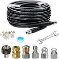WEST BAY Sewer Jetter Kit 25 FT for Pressure Washer, 5800 PSI Drain Cleaner Hose 1/4 Inch NPT Corner Rotating and Button Nose Sewer Jetting Nozzle Spanner WatertightTape Pearl Corsage Pin by WESTBAY
