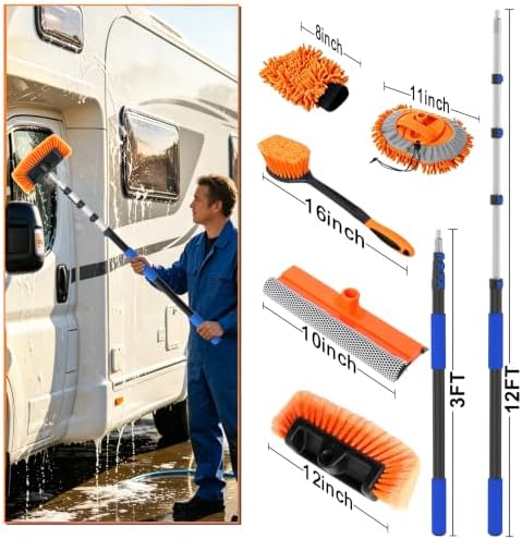 AgiiMan Car Wash Brush with Long Handle, 3-12FT Telescoping Car Cleaning Kit, Soft Bristle RV Wash Brush and Car Wash Mop for Car Truck SUV RV Boat Solar Panel House Siding Exterior Washing - Image 2