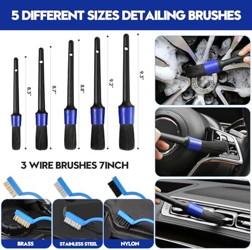 Qydipclin 37Pcs Car Detailing Kit, Car Detailing Brush Set, Car Wash Cleaning Kit, Car Detailing Brushes, Professional Car Care Kit for Interior Exterior Wheels, Blue - Image 6