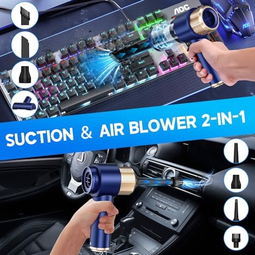 Handheld Car Vacuum Cleaner, 16000PA Hand Held Vacuum Portable Cordless, 2 in 1 Air Duster and Vacuum Cleaner with LED Light, Multi-Nozzles, 120W High Power Mini Vacuum for Home, Pet, Office - Image 2
