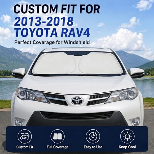 for 2013-2018 Toyota RAV4 Windshield Sun Shade Front Window Shade Custom Fit RAV4 Accessories LE, XLE, Premium, XSE, Limited, SE, TRD Off-Road Sun Visor Protector Foldable Blocks UV Rays - Image 2