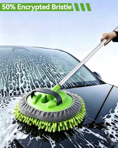 62’’ Car Wash Brush Kit with 2 Replacement Head Covers, Microfiber Car Washing Kit with Long Handle, Car Wash Mop for Cars RV Truck Exterior - Image 2