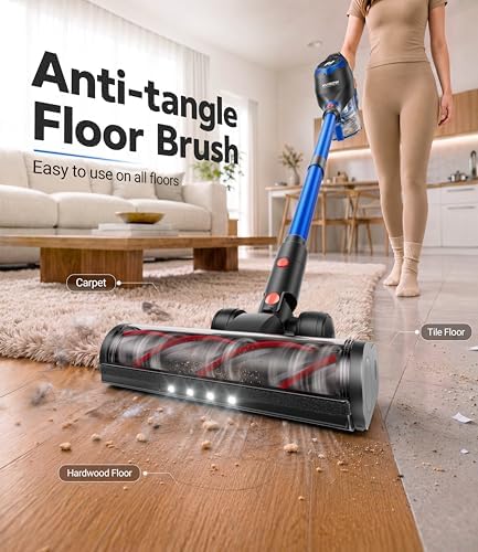 Cordless Vacuum Cleaner, 55Kpa Vacuum Cleaners for Home, Max 80mins Runtime Stick Vacuum with LED Display&1.5L Dust Cup, Rechargeable Lightweight Handheld Vacuum for Carpet/Hardwood Floor/Pet Hair/Car - Image 4