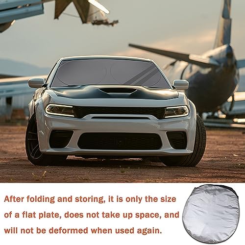 Front Windshield Sun Shade Fit for Dodge Charger Challenger Durango Journey Universal Fit to All Dodge Cars Foldable Sun Visor Protector Custom Fit Dodge Window Sunhade (Gray Trim) - Image 7