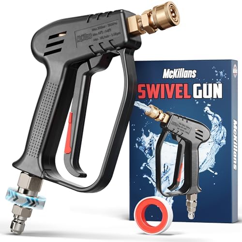 McKillans® Short Pressure Washer Gun with Swivel - High Pressure Water Handle with 3/8" Male Plug and 1/4” Quick Connector Coupler - Power Washer Gun Compatible with Foam Cannon - Car Wash Foam Gun by McKillans