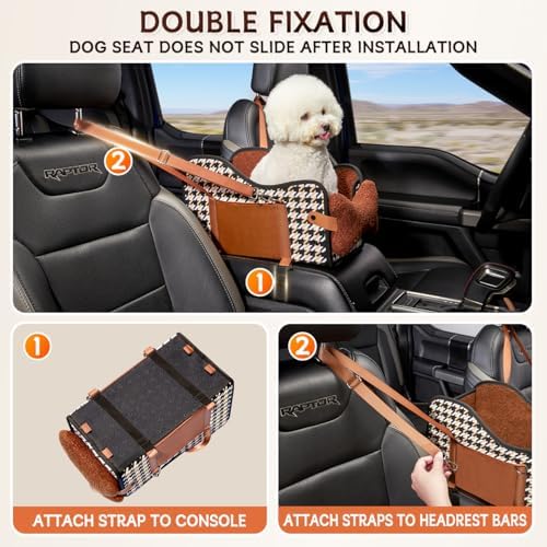 TKYZ Center Console Dog Car Seat for Small Dogs,for Car/SUV/Small Truck | Soft Pillow,Double fixation,Scratch-Resistant Fabric,Pet Booster with Safety Belt,Puppy Car Seat for Small Dogs 0-11 lbs - Image 3