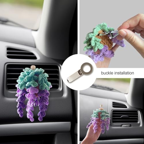 Crochet Car Air Freshener, Empty Refillable Oil Diffuser Bottle with Hanging Crochet Plant for Car Rearview Mirror Decor, Handmade Home and Office Decor (Wisteria) - Image 6