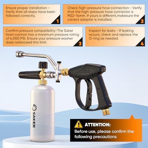 Saker Foam Cannon Dual Connector Accessory for Pressure Washer Kit,with Dual-Purpose Switch Spray Gun,Pressure Washer Gun for Car Washing and Cleaning,5 Color Power Washer Nozzle - Image 2