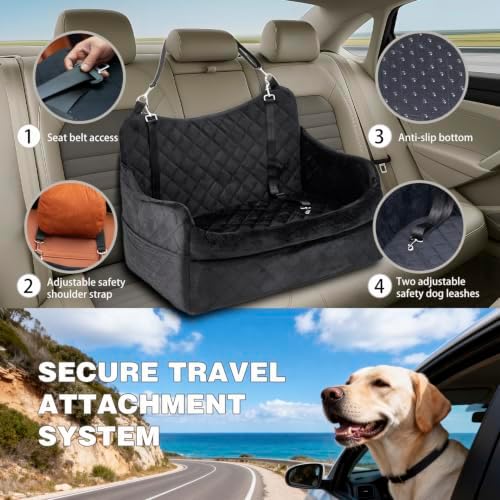 Dog Car Seat for Large Dogs up to 55 lbs, Heavy Duty Booster Seat | Reinforced pet car seat: safety tether, adjustable straps, waterproof Oxford fabric, anti-slip base for SUV, car & truck - Image 2