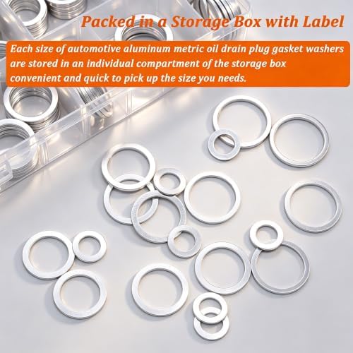 510PCS Oil Crush Washer,18 Sizes Oil Drain Plug Gaskets Assortment Kit,Automotive Aluminum Drain Plug Washer M6 M8 M10 M12 M14 M16 M18 M20 M22 M24 - Image 3