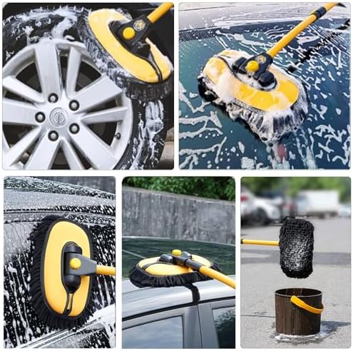 57'' Car Wash Brush with Long Handle Chenille Microfiber Car Wash Kit, Mitt Retractable Bent Pole Car Wash Brush for Cars RV Truck Boat (Light Yellow) - Image 5
