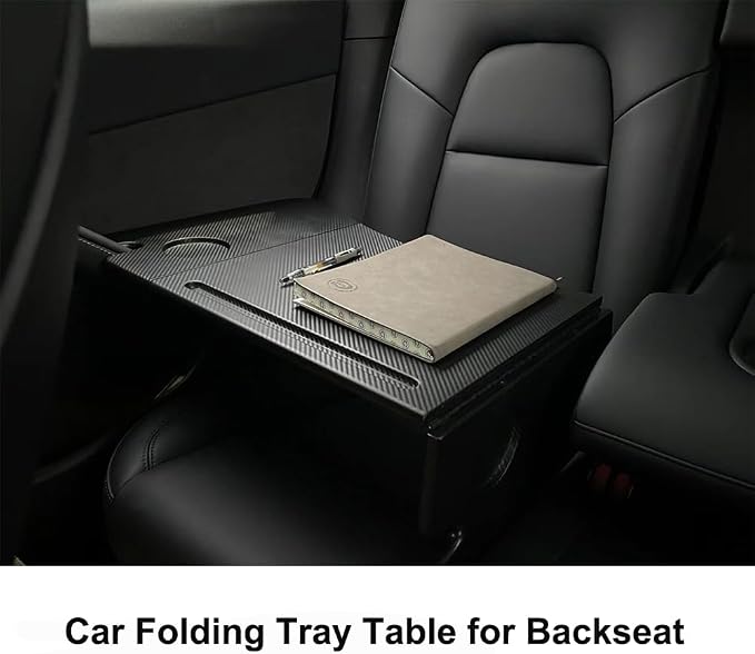 Car Laptop Desk Fit for Tesla Model Y 3 S X, Foldable Food Tray | Car Tray Table for Driver&Passenger, Eating & Working, Carbon Fiber Texture, Support Leg, Dual Hinge - Image 5
