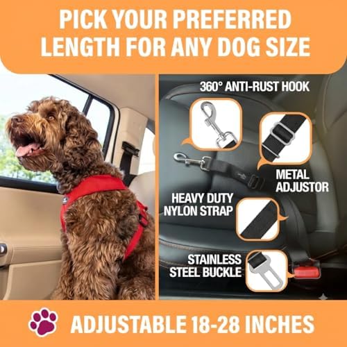 Active Pets Black Car Seat Belt for Dogs 2 Pack, Attaches to Harness & Collar, Adjusts 18" - 24" Safety & Comfort Travel Restraint System Fits Small - Large Pups, Seatbelt Pet Supplies & Accessories - Image 3
