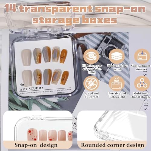 Press on nail storage 14 PCS Acrylic Nail Storage Box - Portable Versatile Organizer for Press - On Nails, Jewelry and More with 60 Pcs Adhesive Double Sided Tape - Image 3