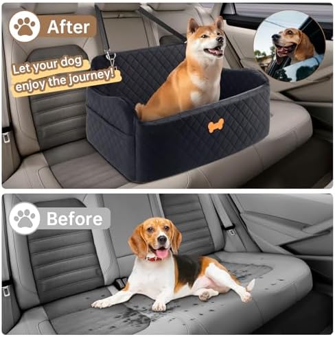 Car Seat for Large Size Dog, Booster Seat for Dogs Under 55 lbs or 2 Small Dogs, Soft Car Dog Bed Filling in Thick Memory Foam with 2 Safety Leashes and Storage Pocket (Black) - Image 2