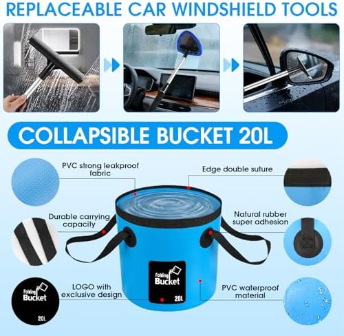 36Pcs Blue Car Wash Detailing Kit，Car Cleaning Set with Foam Gun Sprayer，Long-Handle Brush Mop，Large Collapsible Bucket，Complete Car Wash Supply Gift for Men and Women - Image 5